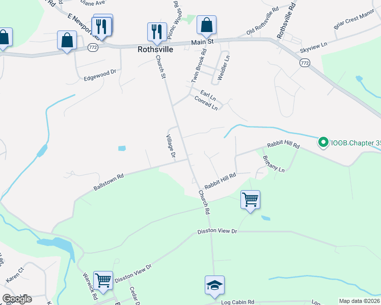 map of restaurants, bars, coffee shops, grocery stores, and more near 129 Church Road in Lititz