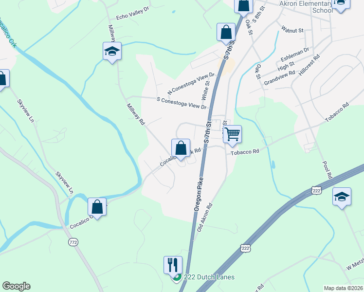 map of restaurants, bars, coffee shops, grocery stores, and more near 5 Circle Rock Drive in Ephrata