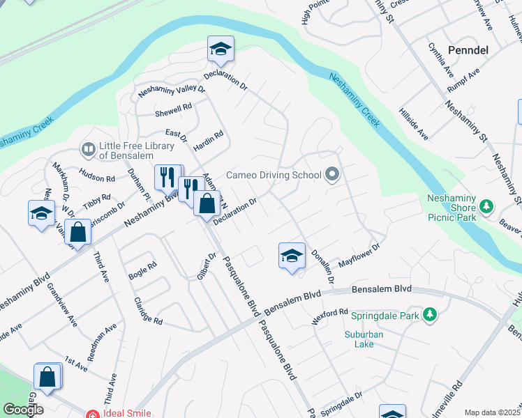 map of restaurants, bars, coffee shops, grocery stores, and more near 3356 Carroll Court in Bucks County