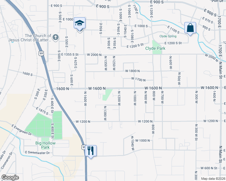 map of restaurants, bars, coffee shops, grocery stores, and more near 1245 West 1600 North in Mapleton