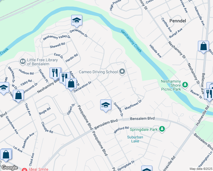 map of restaurants, bars, coffee shops, grocery stores, and more near 6320 Militia Court in Bensalem