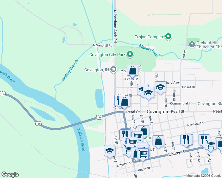 map of restaurants, bars, coffee shops, grocery stores, and more near 1201 2nd Street in Covington