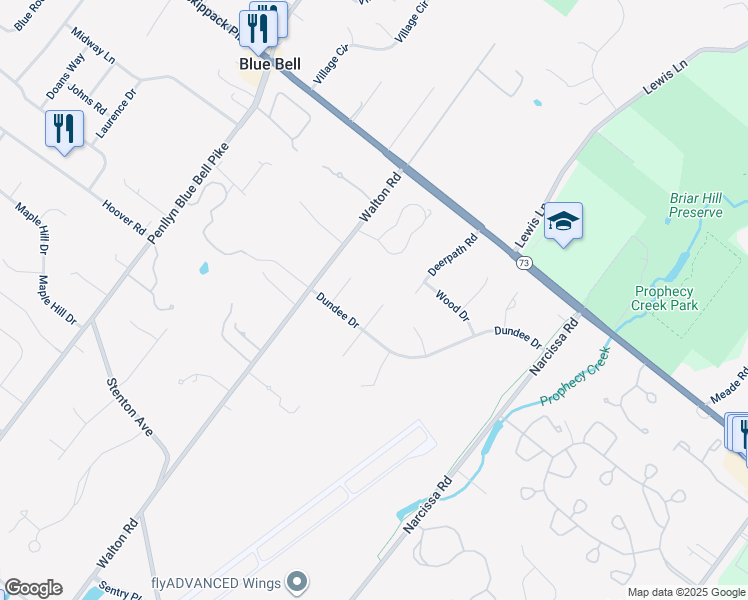 map of restaurants, bars, coffee shops, grocery stores, and more near 1075 Blyth Court in Blue Bell