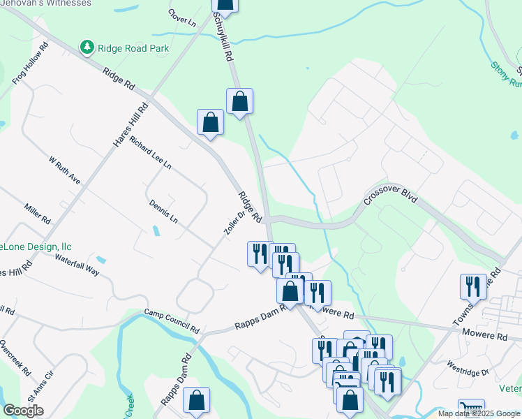 map of restaurants, bars, coffee shops, grocery stores, and more near 480 Schuylkill Road in Phoenixville