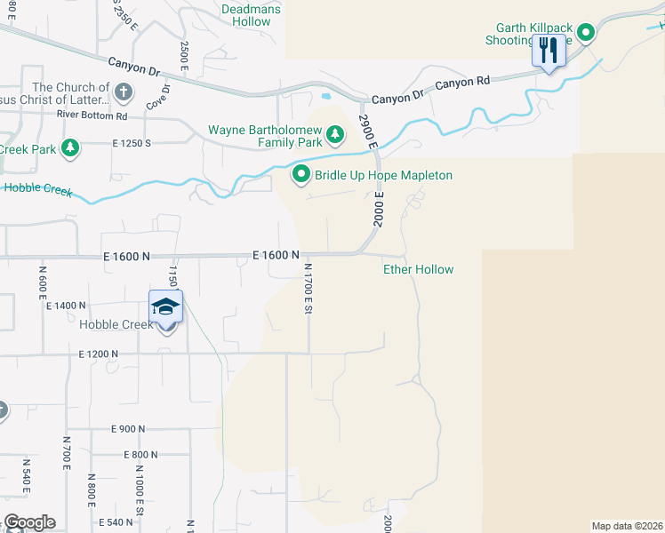 map of restaurants, bars, coffee shops, grocery stores, and more near 1776 East 1600 North in Mapleton