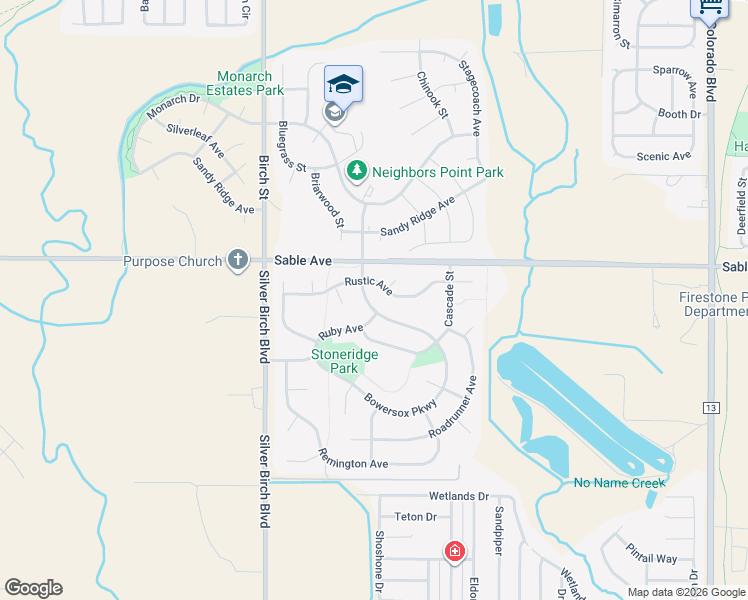 map of restaurants, bars, coffee shops, grocery stores, and more near 9908 Buffalo Street in Longmont