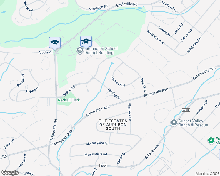 map of restaurants, bars, coffee shops, grocery stores, and more near 3033 Highley Road in Audubon