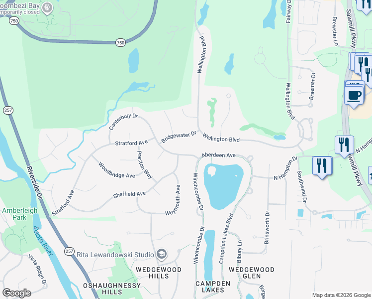 map of restaurants, bars, coffee shops, grocery stores, and more near 4938 Aberdeen Avenue in Powell