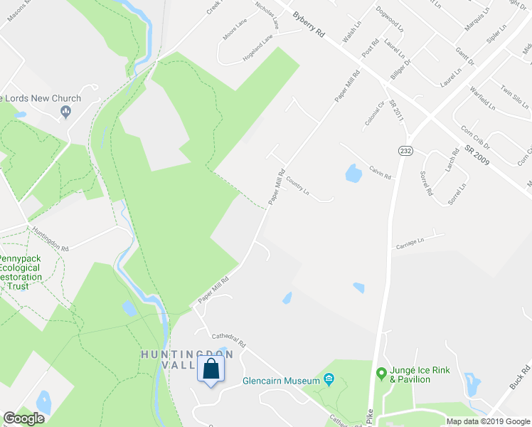 map of restaurants, bars, coffee shops, grocery stores, and more near 3080 Paper Mill Road in Bryn Athyn