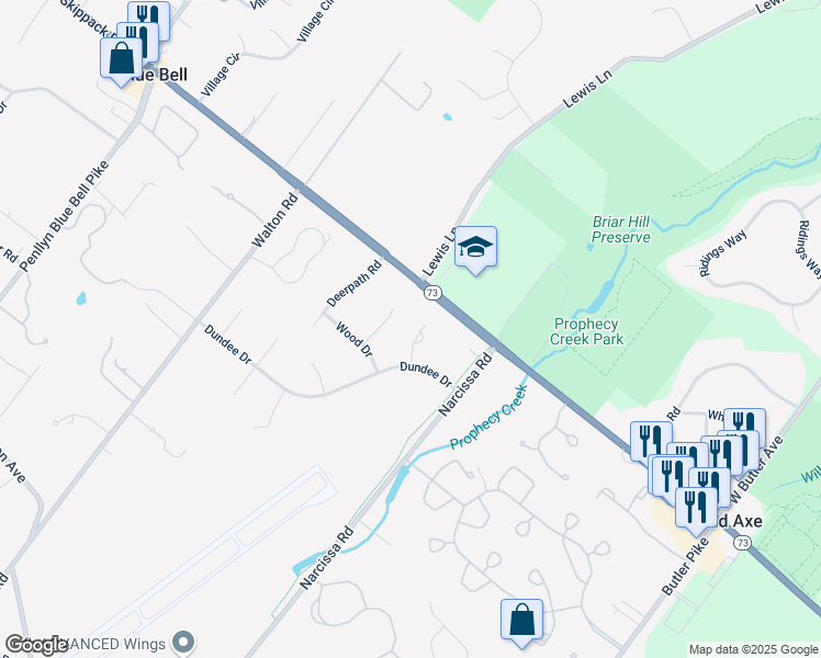 map of restaurants, bars, coffee shops, grocery stores, and more near 985 Galston Court in Blue Bell