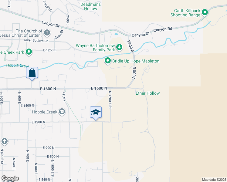 map of restaurants, bars, coffee shops, grocery stores, and more near 1776 East 1600 North in Mapleton