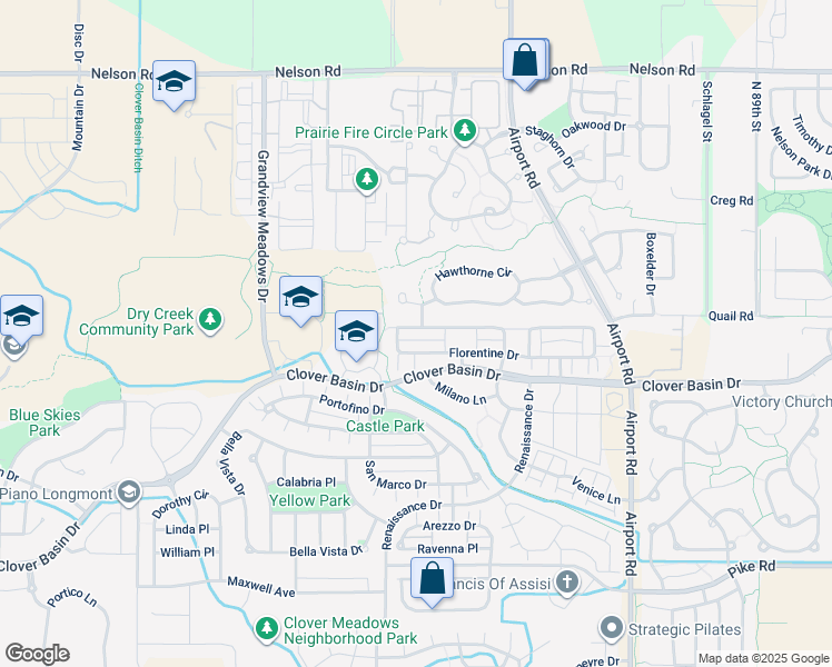 map of restaurants, bars, coffee shops, grocery stores, and more near 4141 Da Vinci Drive in Longmont