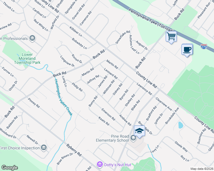map of restaurants, bars, coffee shops, grocery stores, and more near 3879 Whitman Road in Montgomery County