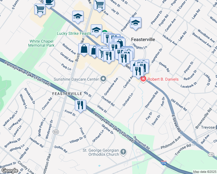 map of restaurants, bars, coffee shops, grocery stores, and more near 518 Grandview Avenue in Feasterville-Trevose