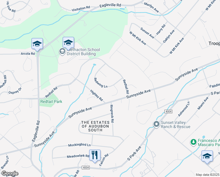 map of restaurants, bars, coffee shops, grocery stores, and more near 4032 Redwing Lane in Eagleville