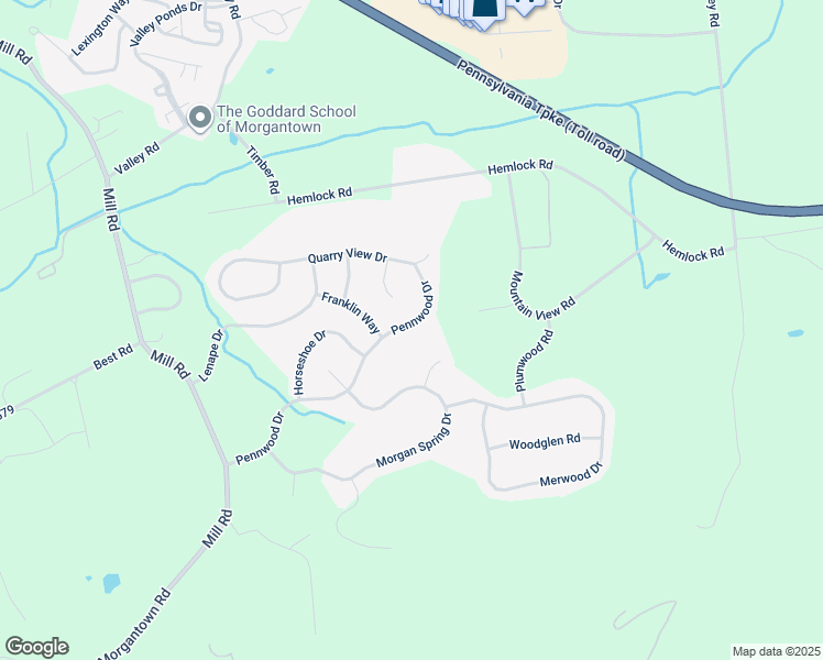 map of restaurants, bars, coffee shops, grocery stores, and more near 42 Pennwood Drive in Morgantown