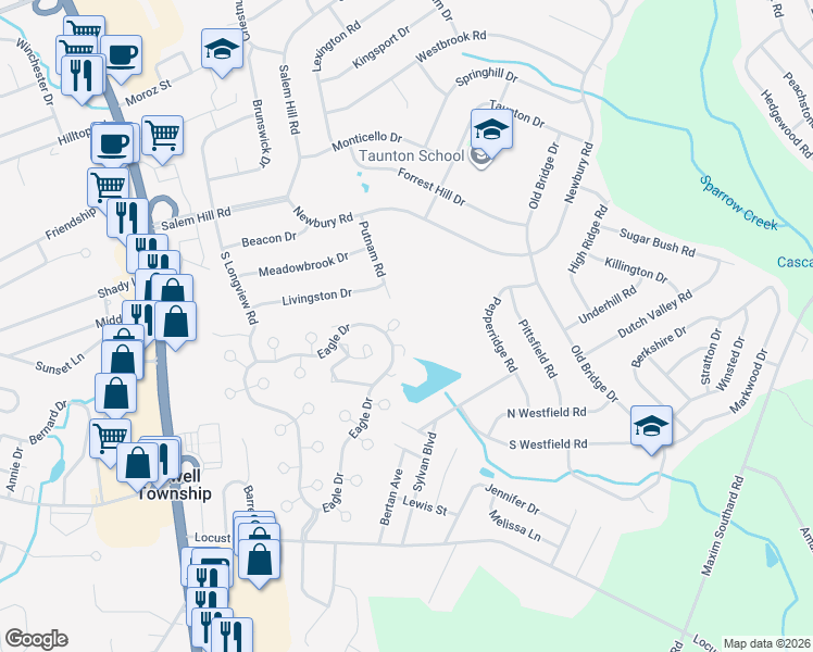 map of restaurants, bars, coffee shops, grocery stores, and more near 14 Max Place in Howell Township
