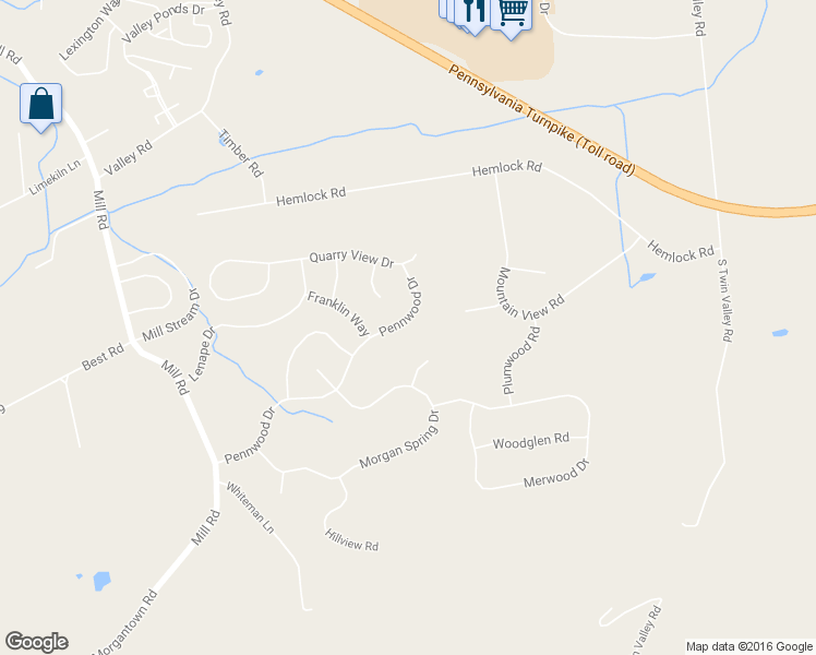 map of restaurants, bars, coffee shops, grocery stores, and more near 44 Pennwood Drive in Morgantown