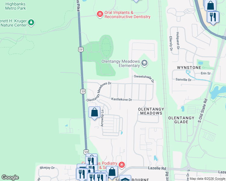map of restaurants, bars, coffee shops, grocery stores, and more near 8813 Juneberry Road in Lewis Center