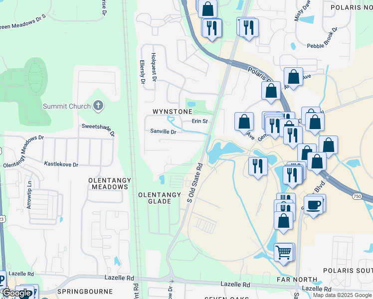 map of restaurants, bars, coffee shops, grocery stores, and more near 9488 South Old State Road in Lewis Center