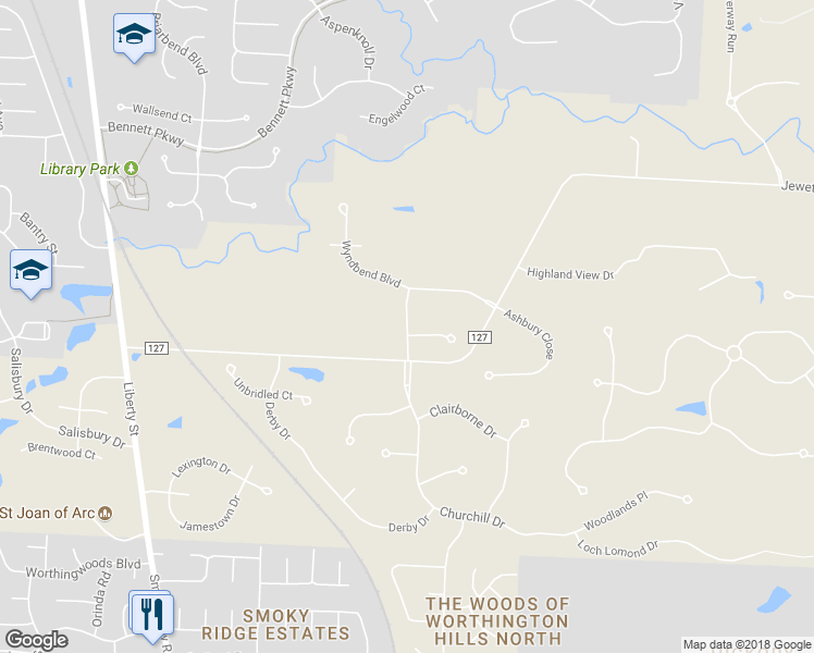 map of restaurants, bars, coffee shops, grocery stores, and more near 10199 Southfork Lane in Powell