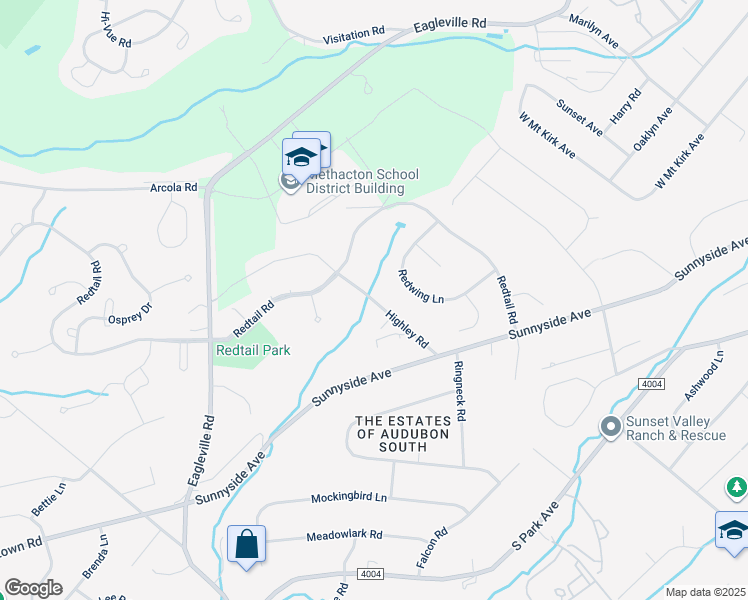 map of restaurants, bars, coffee shops, grocery stores, and more near 3037 Highley Road in Audubon