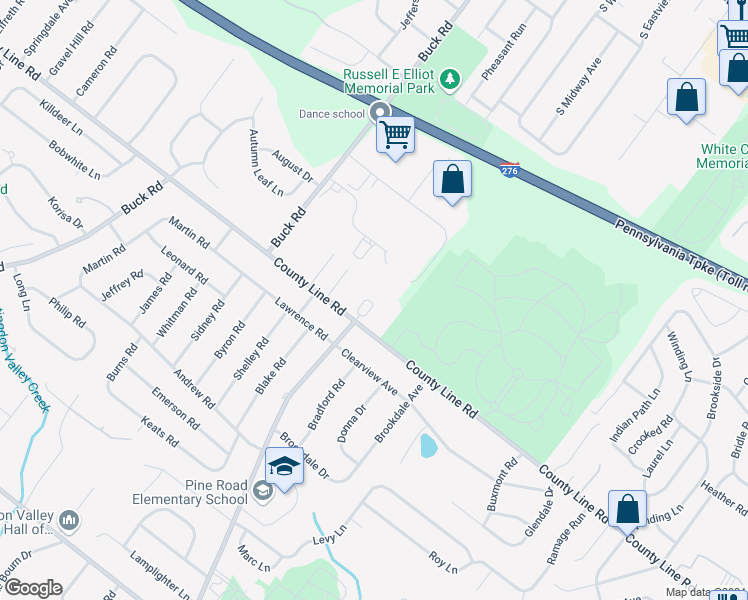 map of restaurants, bars, coffee shops, grocery stores, and more near 9 Ella Circle in Bucks County