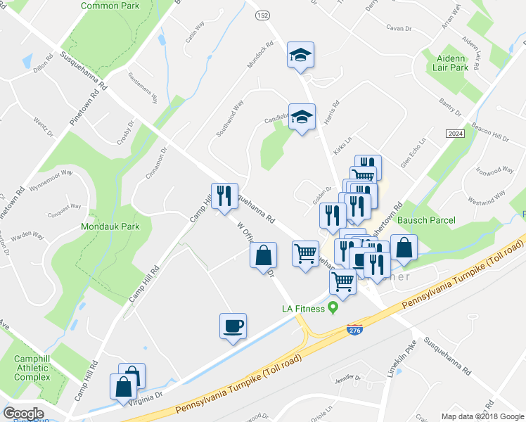 map of restaurants, bars, coffee shops, grocery stores, and more near 1628 Susquehanna Road in Dresher