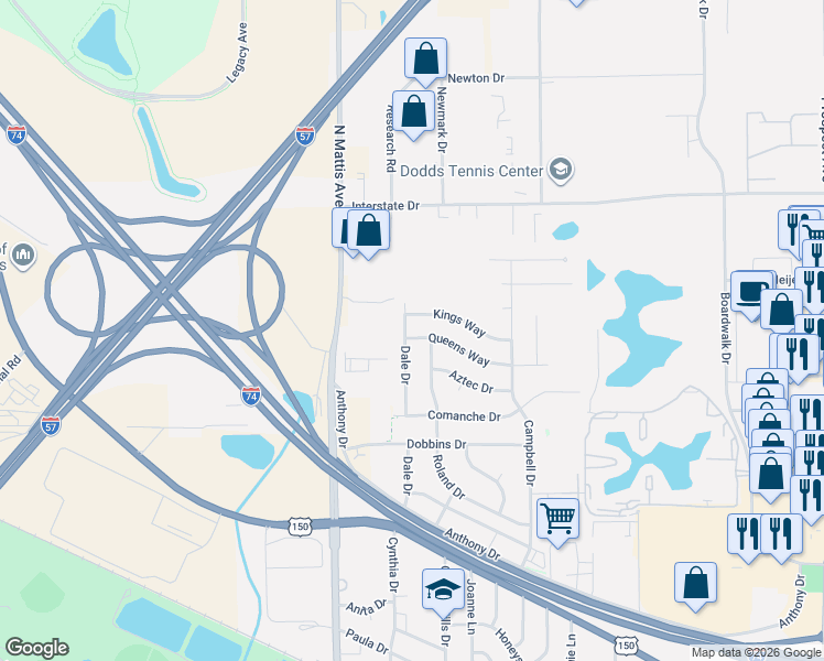 map of restaurants, bars, coffee shops, grocery stores, and more near in Champaign County