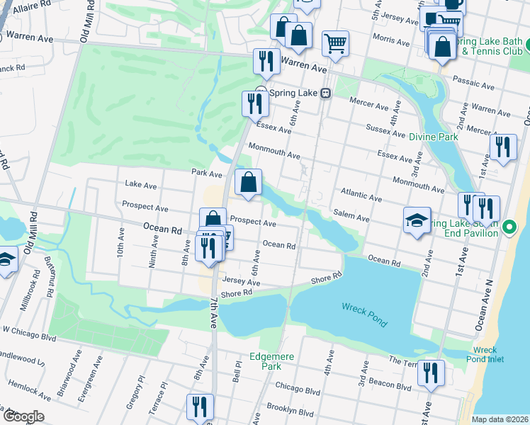 map of restaurants, bars, coffee shops, grocery stores, and more near 402 6th Avenue in Spring Lake