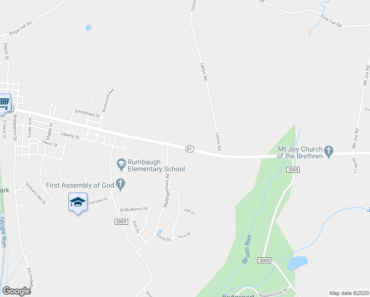 map of restaurants, bars, coffee shops, grocery stores, and more near 366 Pennsylvania 31 in Mount Pleasant