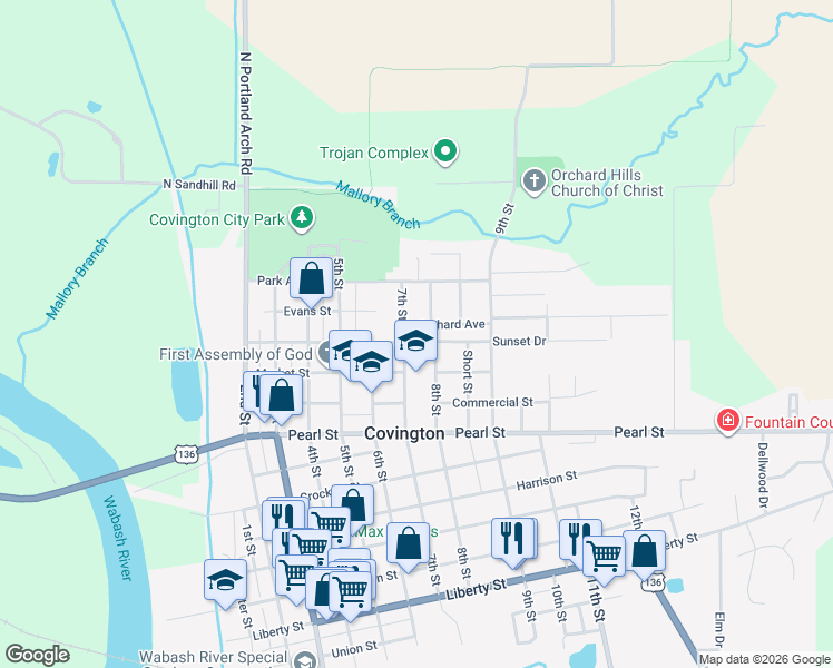 map of restaurants, bars, coffee shops, grocery stores, and more near 1101-1199 8th Street in Covington