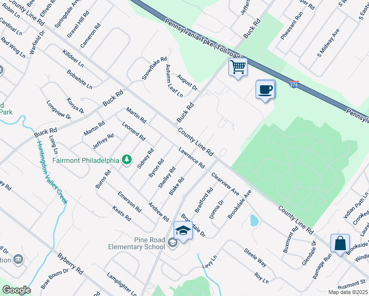 map of restaurants, bars, coffee shops, grocery stores, and more near 363 Lawrence Road in Montgomery County