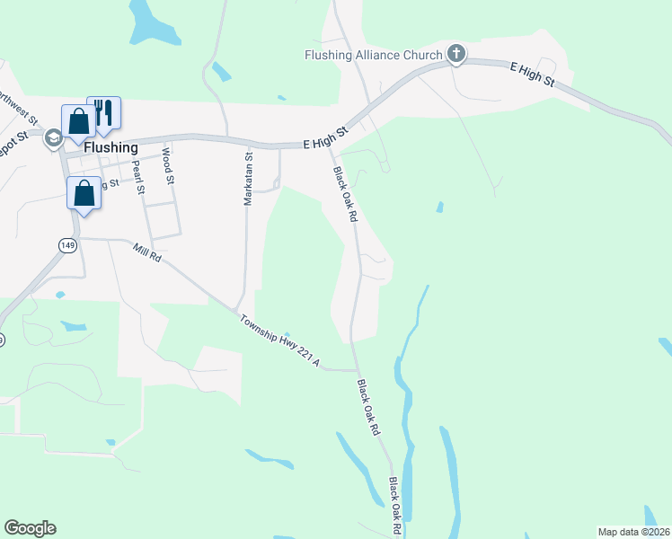 map of restaurants, bars, coffee shops, grocery stores, and more near 41152 Black Oak Road in Flushing