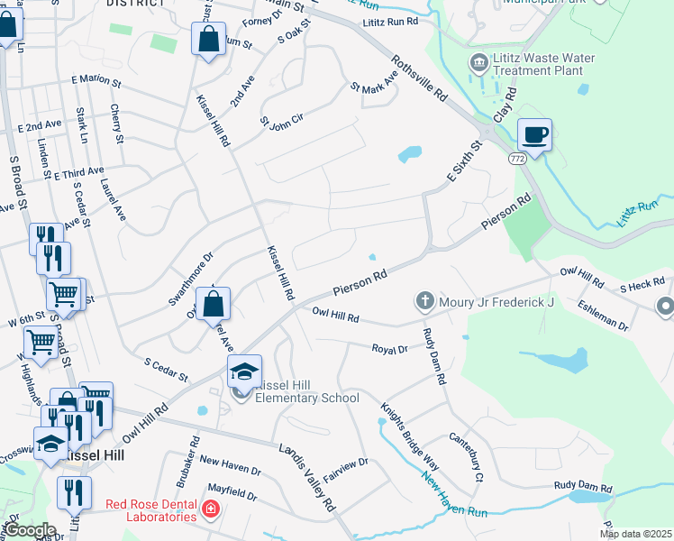 map of restaurants, bars, coffee shops, grocery stores, and more near 328 Windmill Way in Lititz