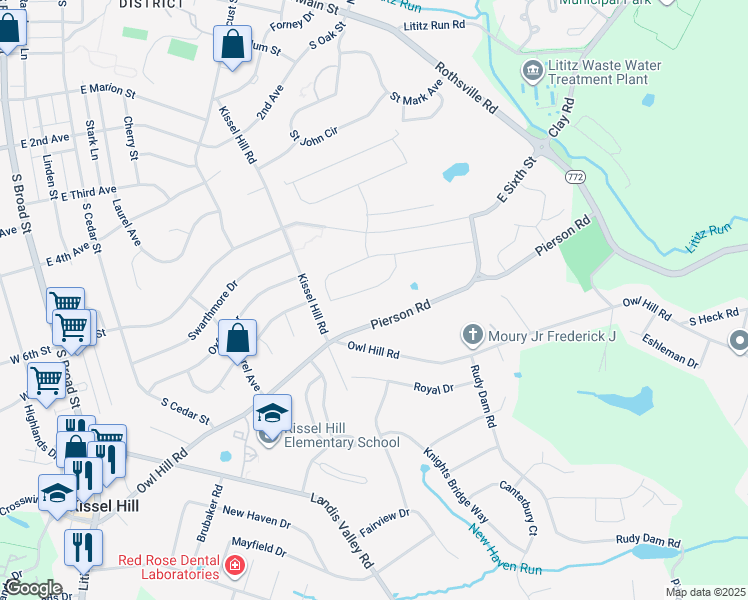 map of restaurants, bars, coffee shops, grocery stores, and more near 328 Windmill Way in Lititz