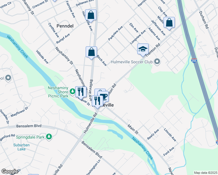 map of restaurants, bars, coffee shops, grocery stores, and more near 128 Trenton Road in Langhorne