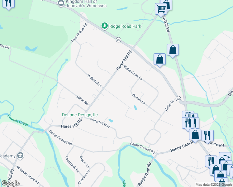 map of restaurants, bars, coffee shops, grocery stores, and more near 46 Ruth Avenue in Phoenixville