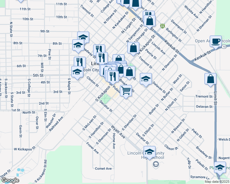 map of restaurants, bars, coffee shops, grocery stores, and more near 500-548 Clinton Street in Lincoln