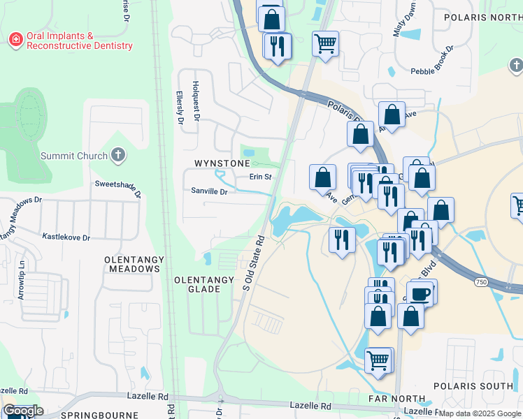 map of restaurants, bars, coffee shops, grocery stores, and more near 9520 South Old State Road in Lewis Center