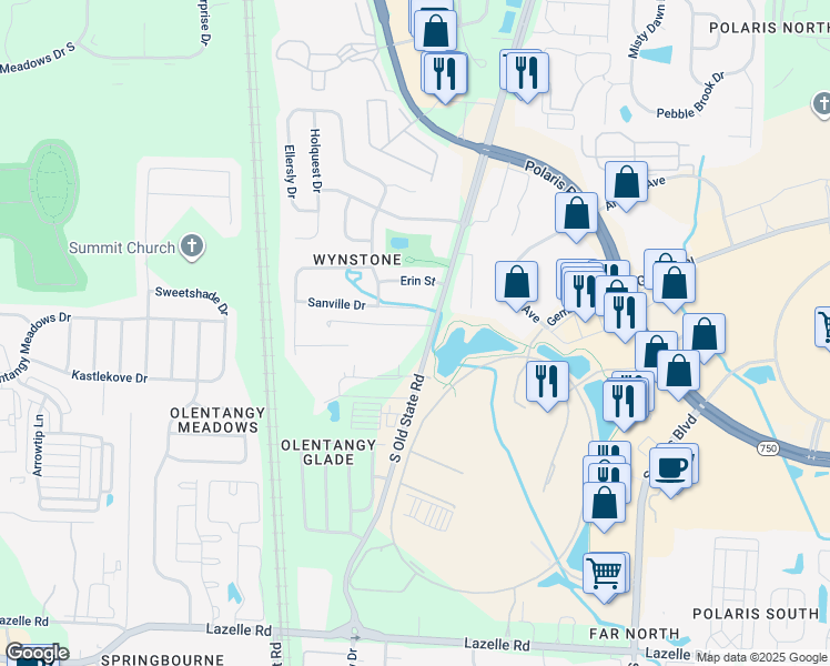 map of restaurants, bars, coffee shops, grocery stores, and more near 9488 South Old State Road in Lewis Center