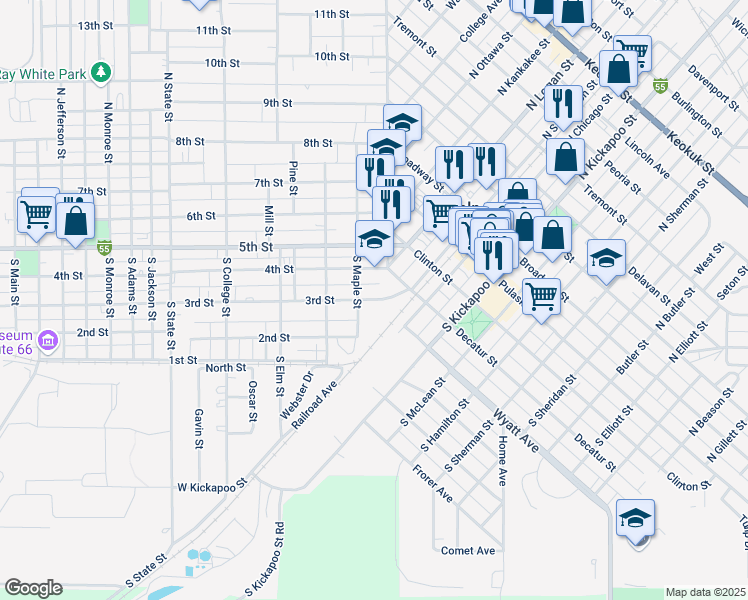map of restaurants, bars, coffee shops, grocery stores, and more near South Maple Street in Lincoln