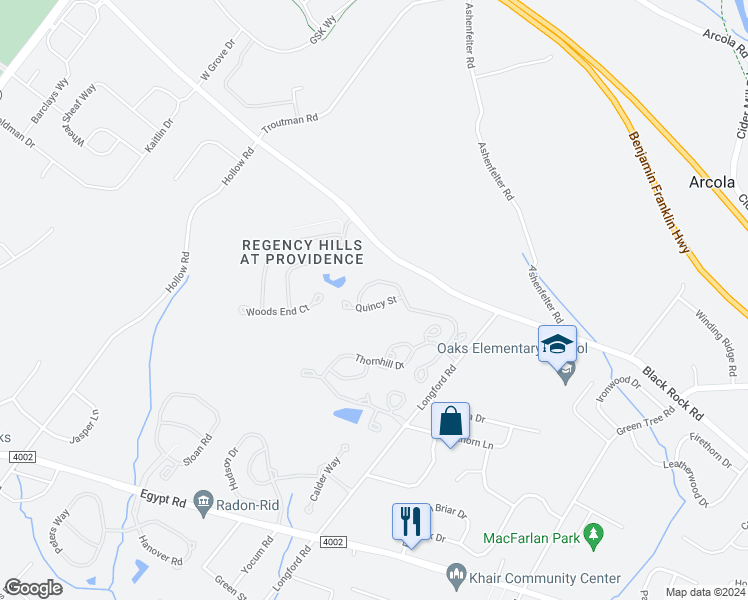 map of restaurants, bars, coffee shops, grocery stores, and more near 533 Quincy Street in Collegeville