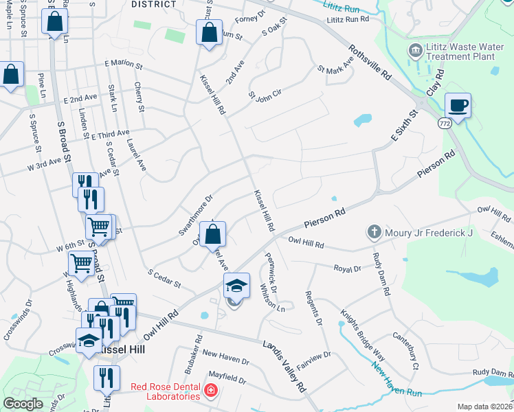 map of restaurants, bars, coffee shops, grocery stores, and more near 264 Conway Drive in Lititz
