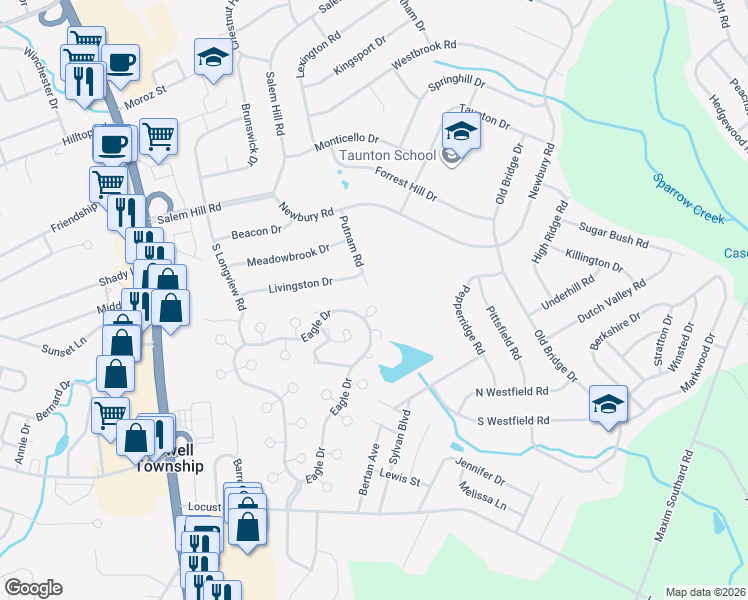 map of restaurants, bars, coffee shops, grocery stores, and more near 19 Jesse Road in Howell Township