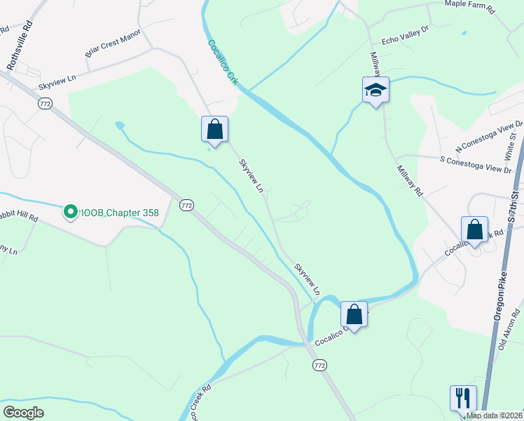 map of restaurants, bars, coffee shops, grocery stores, and more near 238 Skyview Lane in Lititz