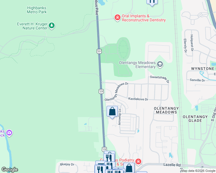map of restaurants, bars, coffee shops, grocery stores, and more near 39 Gold Meadow Drive in Lewis Center