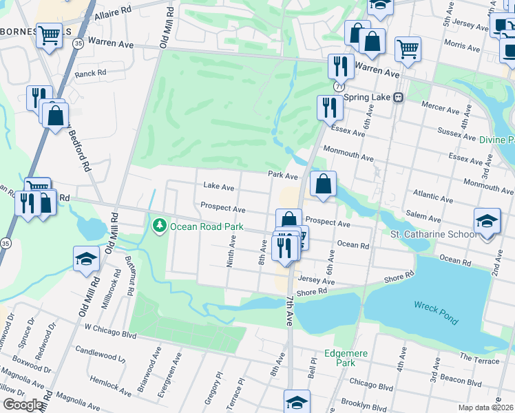 map of restaurants, bars, coffee shops, grocery stores, and more near 809 Lake Avenue in Spring Lake