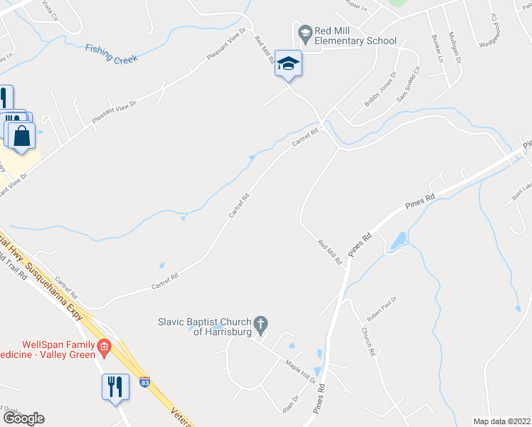 map of restaurants, bars, coffee shops, grocery stores, and more near 720 Cartref Road in Goldsboro