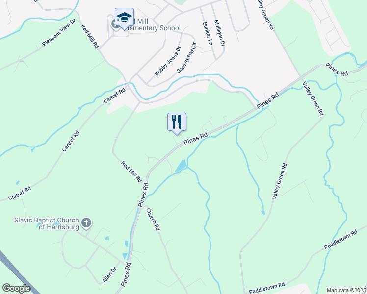 map of restaurants, bars, coffee shops, grocery stores, and more near 1130 Pines Road in York County